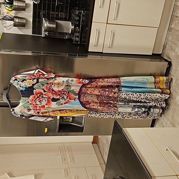 💕JOHNNY WAS💕 Tropic Georgette 100% Silk Maxi Dress ~ Patchwork Print 2X NWT - Picture 11 of 16